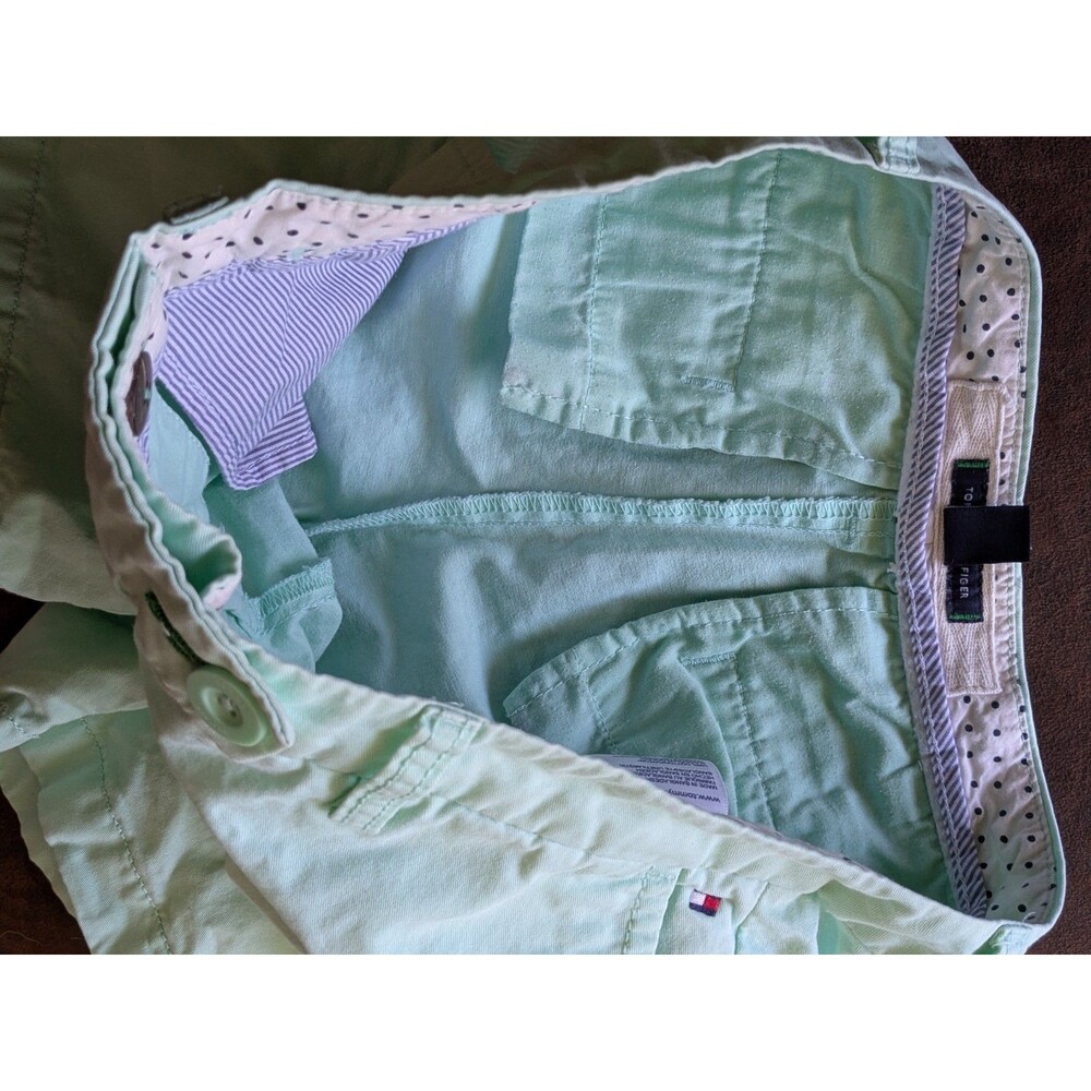 Tommy Hilfiger Womens Mint Green Cotton Shorts Size 4 Y2K Preppy Flag Mid Rise - Picture 3 of 7